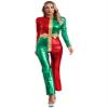 Miutii Womens Christmas Dance Costume Shiny Metallic Bell Bottom Jumpsuit Xmas Gifts Party Wear Red&Green Medium view 2
