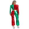 Miutii Womens Christmas Dance Costume Shiny Metallic Bell Bottom Jumpsuit Xmas Gifts Party Wear Red&Green Medium view 3