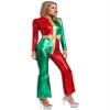 Miutii Womens Christmas Dance Costume Shiny Metallic Bell Bottom Jumpsuit Xmas Gifts Party Wear Red&Green Medium view 4