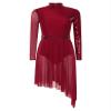 HULIJA Women's Sparkly Sequin Lyrical Dance Costume Long Sleeve Tulle Skirt Leotard Contemporary Dancewear Burgundy Medium view 1