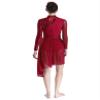 HULIJA Women's Sparkly Sequin Lyrical Dance Costume Long Sleeve Tulle Skirt Leotard Contemporary Dancewear Burgundy Medium view 3
