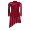 HULIJA Women's Sparkly Sequin Lyrical Dance Costume Long Sleeve Tulle Skirt Leotard Contemporary Dancewear Burgundy Medium view 4