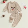 Socutebabe Toddler Baby Boys Christmas Outfit Merry Christmas Sweatshirt Long Sleeve Shirt Pants 2Pcs Fall Winter Clothes (Reindeer-Beige, 18-24 Months) view 2