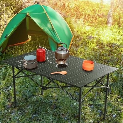 Compact Camp Table, Outdoor Folding Table, Portable Camping Side Table, Beach Table, Camping Table, 47x20 inch Foldable Outdoor Table, Roll-Top Table for Camping 120 x 55 x 50cm