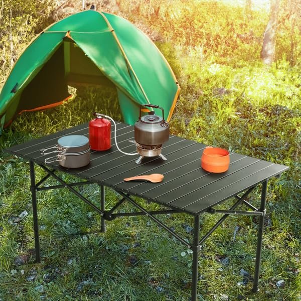 Compact Camp Table, Outdoor Folding Table, Portable Camping Side Table, Beach Table, Camping Table, 47x20 inch Foldable Outdoor Table, Roll-Top Table for Camping 120 x 55 x 50cm