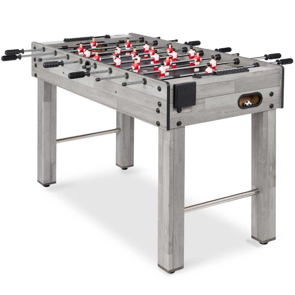 Best Choice Products 48in Foosball Table for Kids and Adults, Game Room Arcade Soccer Game Table w/ 2 Balls, 2 Cup Holders, Ergonomic Handles, Chrome Finished Metal Bars - Gray