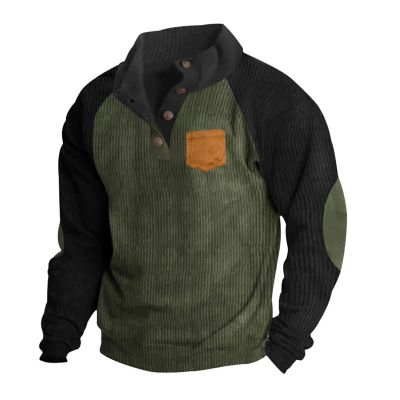 Muscularfit Golf Shirts for Men Long Sleeve Corduroy Pullover Tops Causal Stylish Color Block Button Up Athletic Sweatshirts Cyber of Monday Deals 2024 Men Men T Shirts Graphic Army Green L