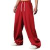 WZIKAI Men's Baggy Sweatpants Elastic Waist Drawstring Wide Leg Sweatpants Casual Loose Baggy Joggers with Pockets Red L view 3