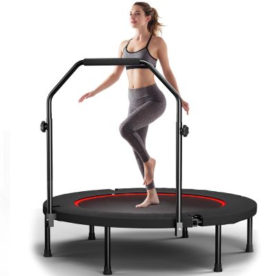 40" Trampoline, Portable Fitness Foldable Trampoline with Adjustable Foam Handle in-Home Mini Rebounder, Exercise Trampoline for Kid/Adults, Max Load 330lbs, Blue