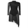 HULIJA Women's Sparkly Sequin Lyrical Dance Costume Long Sleeve Tulle Skirt Leotard Contemporary Dancewear Black Medium view 1