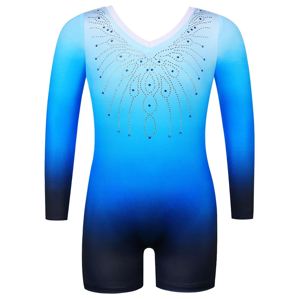 BAOHULU Leotard for Girls Gymnastics Toddler Tank Biketards Shorts Shiny Diamond Kids Dancewear B389_GradientBlue_150