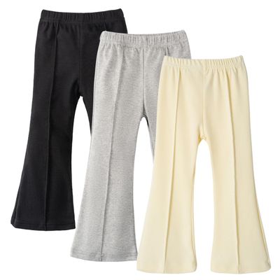 Miipat Toddler Girl Flare Pants 3 Pack Baby Bell Bottoms Stretchy Leggings Solid Color Casual Trousers Fall Outfits (B3,4-5T)