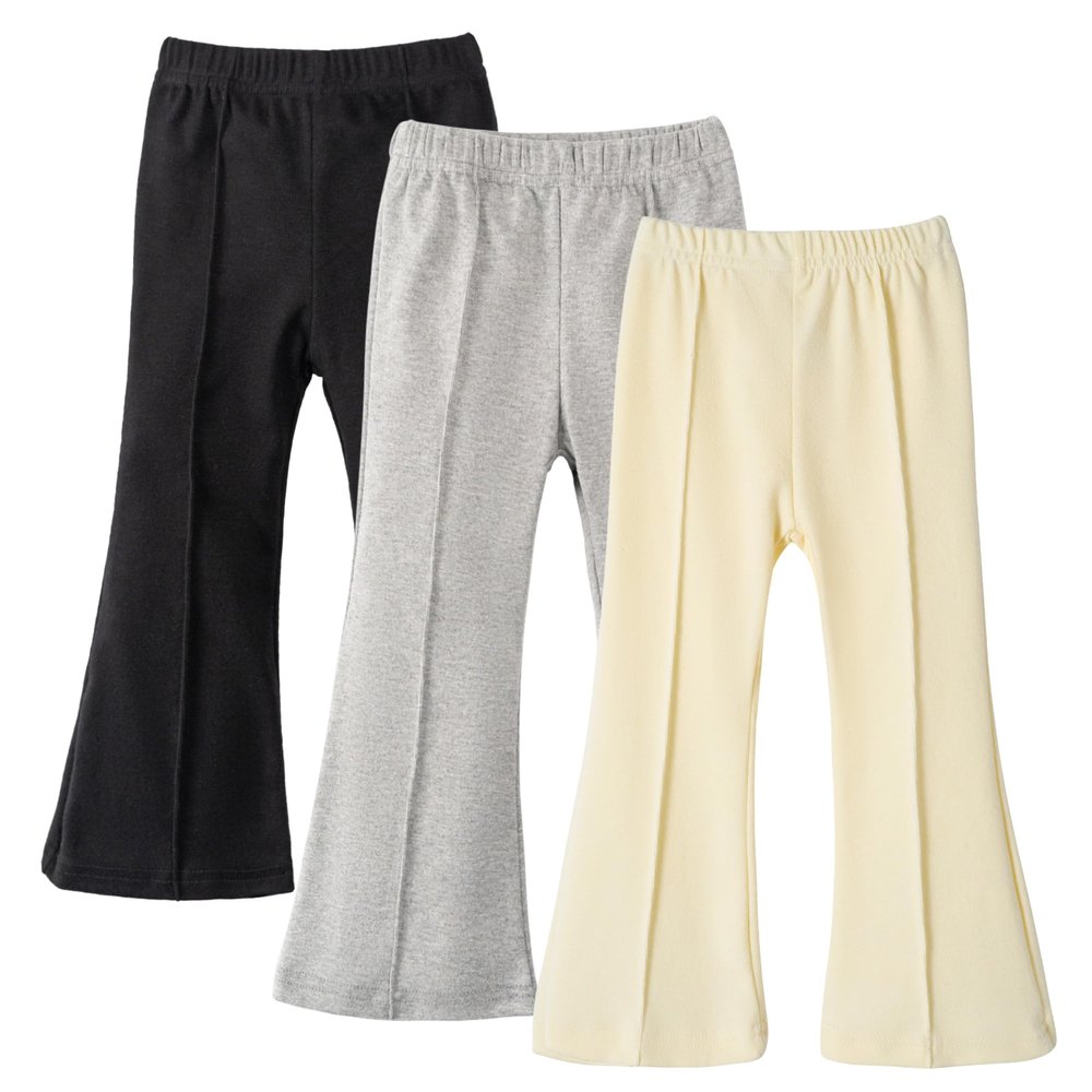 Miipat Toddler Girl Flare Pants 3 Pack Baby Bell Bottoms Stretchy Leggings Solid Color Casual Trousers Fall Outfits (B3,4-5T)