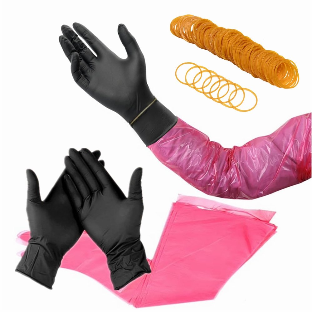 goldhik 32 Pairs Field Dressing Gloves, Disposable Deer Gutting Gloves for Hunting Cleaning, Veterinary Gloves Includes Disposable Arm Gloves & Nitrile Gloves