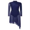 HULIJA Women's Sparkly Sequin Lyrical Dance Costume Long Sleeve Tulle Skirt Leotard Contemporary Dancewear NavyBlue Medium view 1