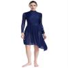 HULIJA Women's Sparkly Sequin Lyrical Dance Costume Long Sleeve Tulle Skirt Leotard Contemporary Dancewear NavyBlue Medium view 2