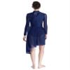 HULIJA Women's Sparkly Sequin Lyrical Dance Costume Long Sleeve Tulle Skirt Leotard Contemporary Dancewear NavyBlue Medium view 3