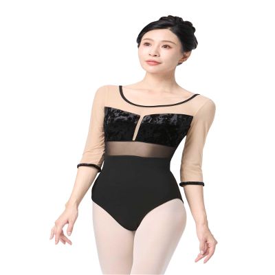 Dayrose Ballet Leotards for Women, Mesh Splice 3/4 Sleeve Women Dance Leotard