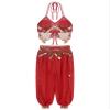 Alvivi Women's 2Pcs Shiny Belly Dance Outfit Halter Lace-up Tassels Mini Bra Top with Lantern Pants Red One Size view 3