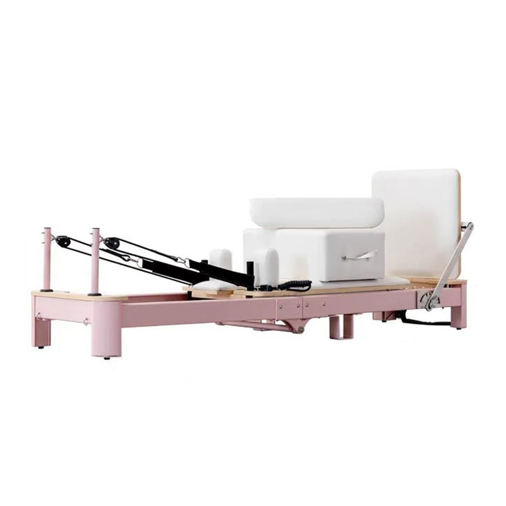 XJLKYMX Pilates Reformer Machine, Foldable Studio Grade Pilates Equipment for Gym and Home Workout, Pilates Reformer with Reformer Accessories,Pilates Box, Padded Jump Board,Pink