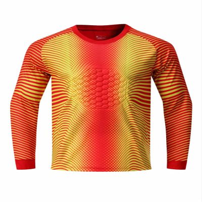 YiZYiF Kids Youth Football Padded Goalie Jersey Boys Long Sleeve Soccer Goalkeeper Uniform Sports T-Shirts Red&Yellow 5-6 Years