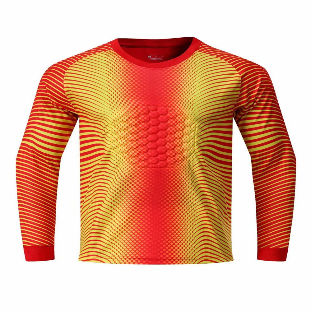 YiZYiF Kids Youth Football Padded Goalie Jersey Boys Long Sleeve Soccer Goalkeeper Uniform Sports T-Shirts Red&Yellow 5-6 Years