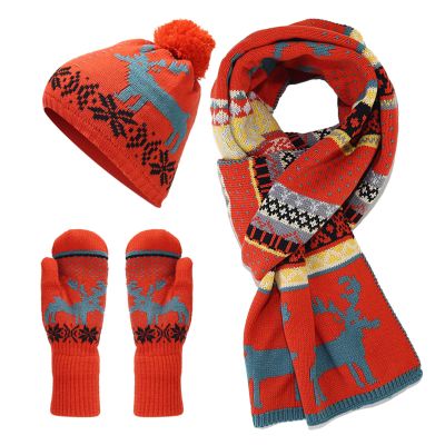 Zksbdxz Scarf,Knit Hat Scarf Gloves Set for Winter Reindeer Pattern Christmas Tree Warm Hat Scarf Gloves Combo