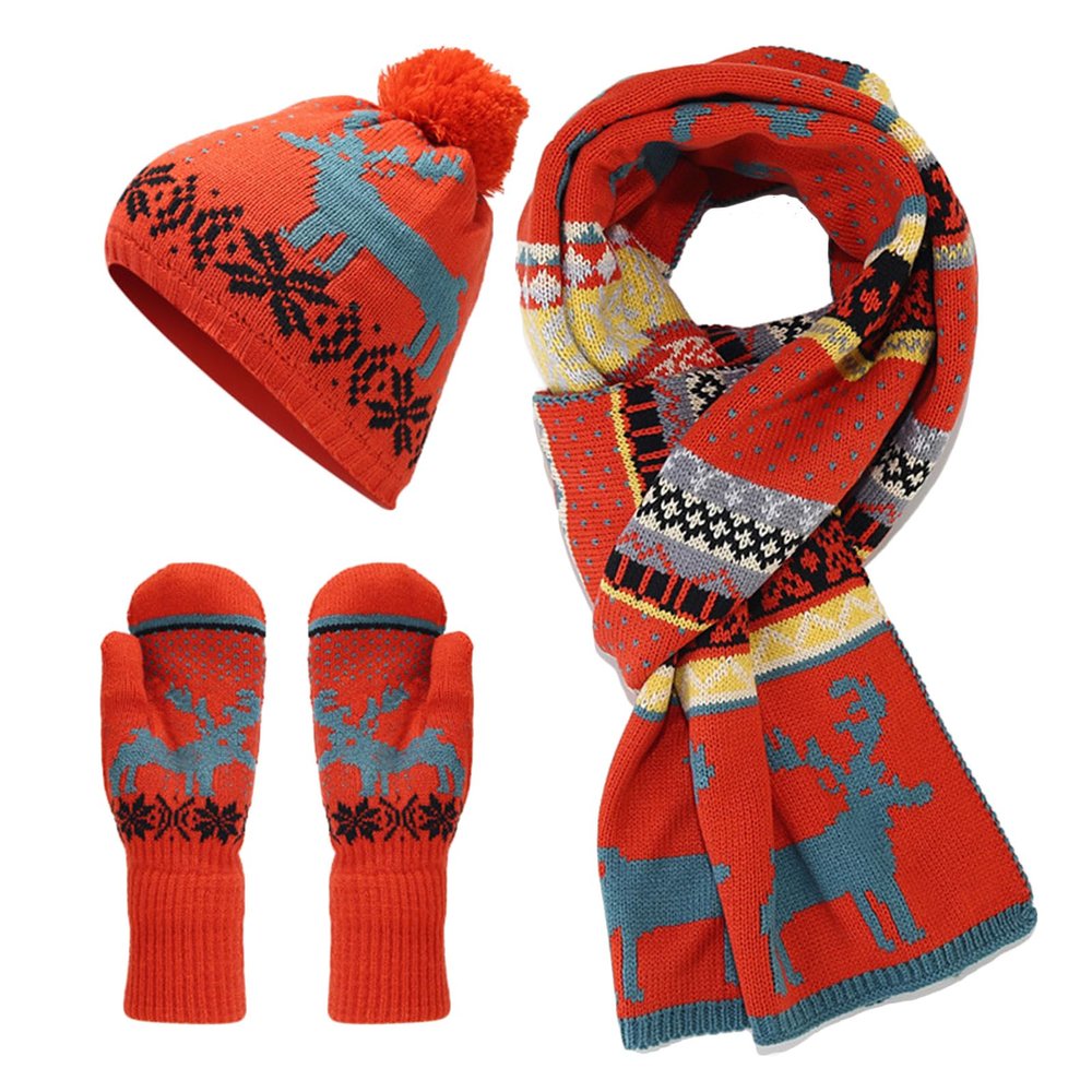 Zksbdxz Scarf,Knit Hat Scarf Gloves Set for Winter Reindeer Pattern Christmas Tree Warm Hat Scarf Gloves Combo