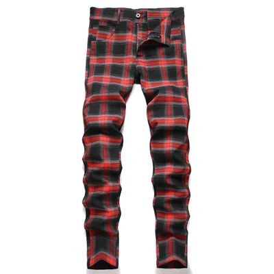 NOVOCCT Plaid Pants for Men - Skinny Mens Dress Pants - Stretch Slim Fit Business Casual Dress Chinos for Men (Red Black Plaid - T27, 40)