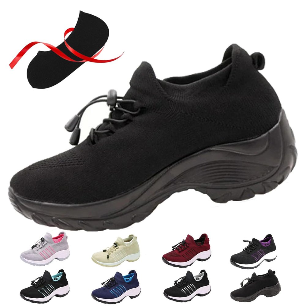 NineFit Basics Comfortwear Ortho Stretch Cushion Shoes for Women, Ortho Shoes, Plantar Fasciitis (Black, 9.5)