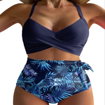 Dokotoo Bathing Suit for Women Tummy Control Two Piece Sexy Vacation 2025 Summer Adjustable Straps Twist Front Tie Up High Waisted Bikini Suit Swimsuit Beach Swimwear Set Plus Size,Blue Medium