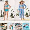 GRACE KARIN Teen Bathing Suits for Girls 12-14 Blue Bikini Set Long Sleeve Kimono Up Swimsuit Swimwear view 2