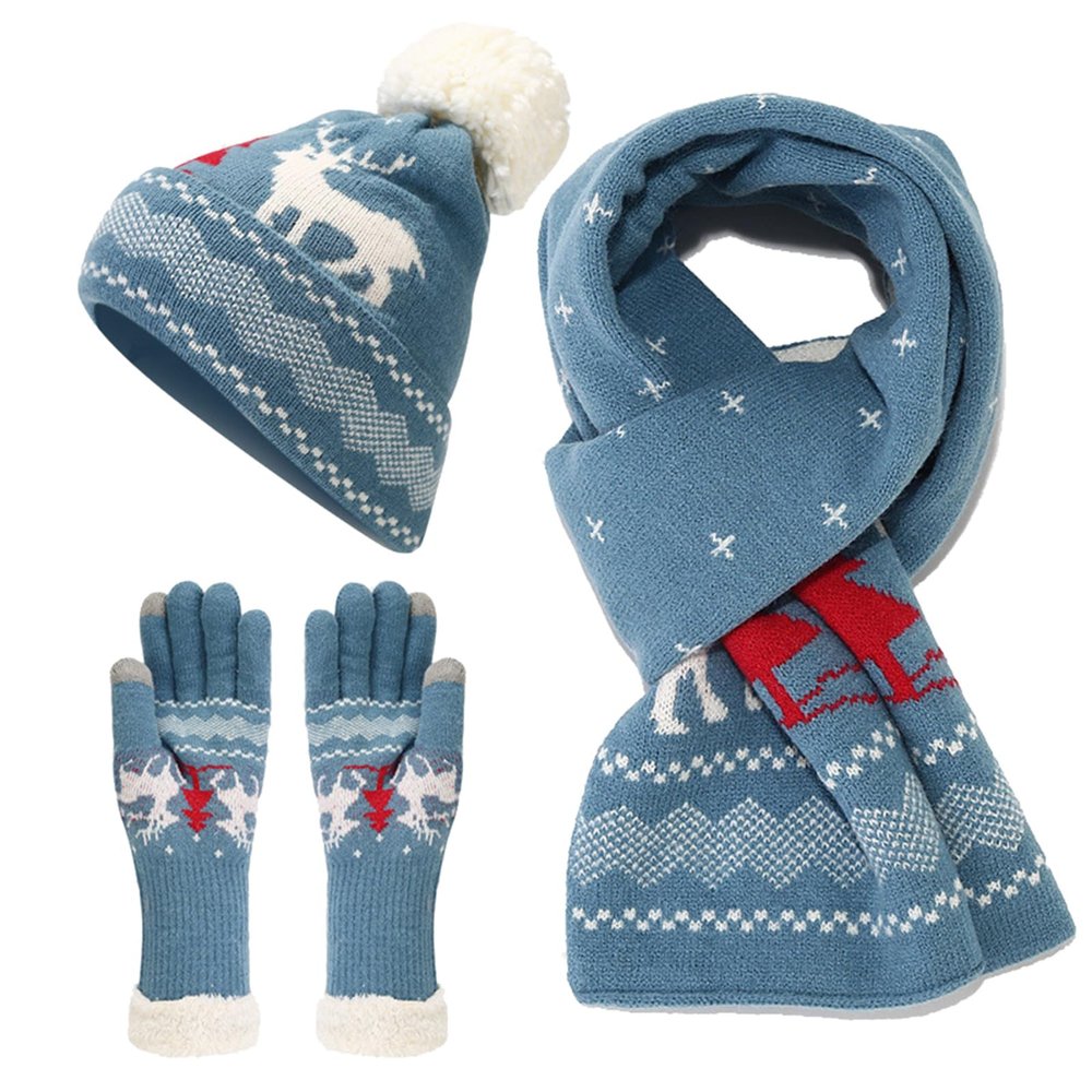 Zksbdxz Scarf,Knit Hat Scarf Gloves Set for Winter Reindeer Pattern Christmas Tree Warm Hat Scarf Gloves Combo