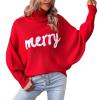 Women Merry Christmas Turtleneck Sweater Xmas Long Batwing Sleeve Letter Pullover Holiday Knitted Sweater Tops(Basic Red,X-Large) view 1