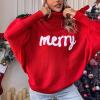Women Merry Christmas Turtleneck Sweater Xmas Long Batwing Sleeve Letter Pullover Holiday Knitted Sweater Tops(Basic Red,X-Large) view 2
