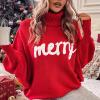 Women Merry Christmas Turtleneck Sweater Xmas Long Batwing Sleeve Letter Pullover Holiday Knitted Sweater Tops(Basic Red,X-Large) view 3