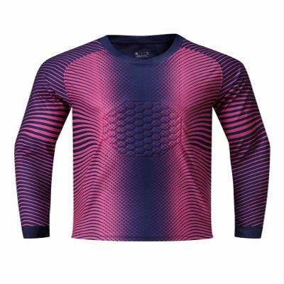 YiZYiF Kids Youth Football Padded Goalie Jersey Boys Long Sleeve Soccer Goalkeeper Uniform Sports T-Shirts Navy Blue&Hot Pink 5-6 Years