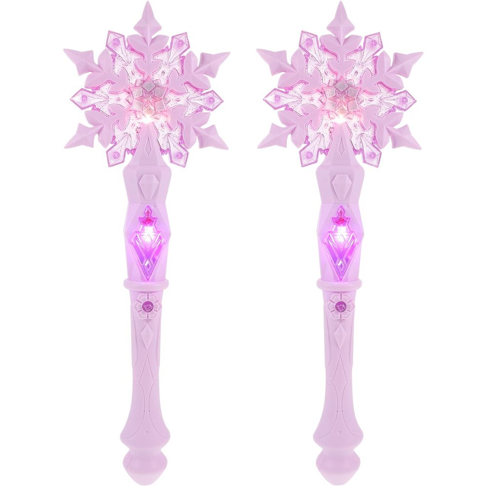 JOINPAYA 2pcs Glowing Led Snowflake Wand: Girl Light Up Snowflake Wand with Sound for Halloween Christmas Party Supplies Dress-up