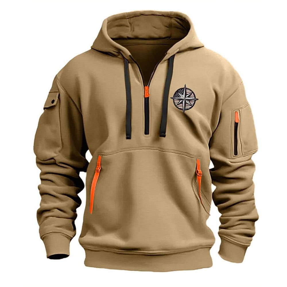1/4 Zip Fleece Pullover Mens,Lightweight Quarter Zip Pullover Men Tactical Cargo Long Sleeve Workout Hoodie Vintage Jacket Winter Sweatshirt(Xx-Large,Beige)