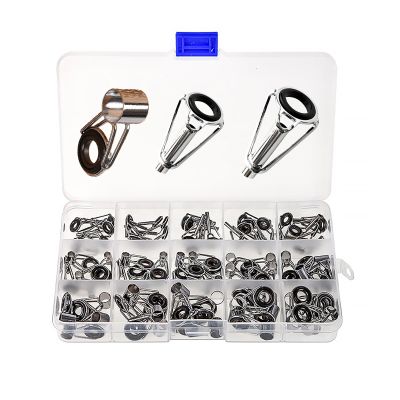 SagaSave 75 Pcs Fishing Rod Repair Kit 15 Sizes Fishing Rod Guide Stainless Steel Ceramic Ring Guide Replacement Kit for Outdoor Fishing