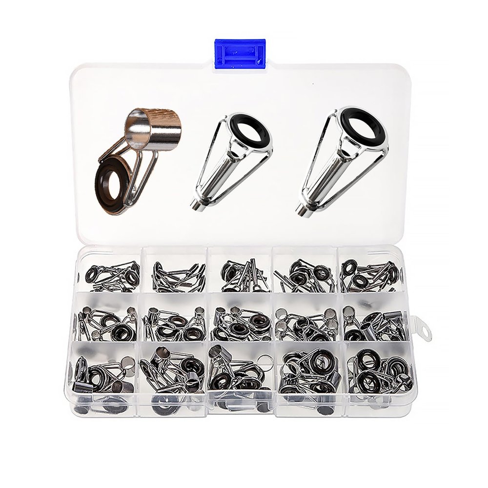SagaSave 75 Pcs Fishing Rod Repair Kit 15 Sizes Fishing Rod Guide Stainless Steel Ceramic Ring Guide Replacement Kit for Outdoor Fishing