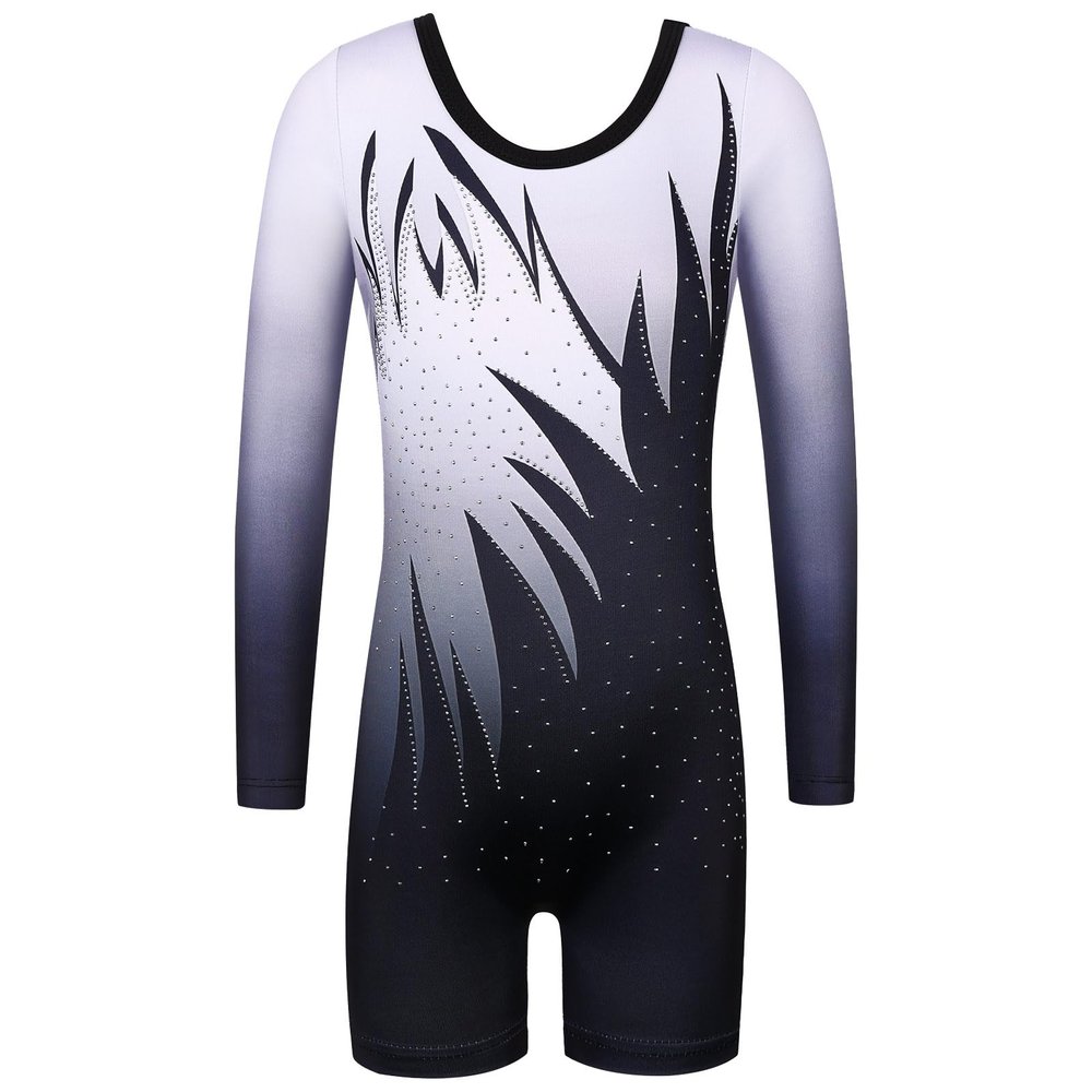 BAOHULU Leotard for Girls Gymnastics Toddler Tank Biketards Shorts Shiny Diamond Kids Dancewear B301_BlackWhite_150