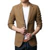 Men's fashion Slim denim blazer Barge collar retro style cotton blazer temperament daily simple jacket (Khaki3,5X-Large) view 1