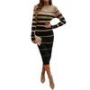 CROSTRITON Women's Fall Long Sleeve Striped Ribbed Knit Midi Dresses Crewneck Slim Fit Bodycon Sweater Dress Black view 1