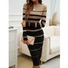 CROSTRITON Women's Fall Long Sleeve Striped Ribbed Knit Midi Dresses Crewneck Slim Fit Bodycon Sweater Dress Black view 2