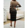 CROSTRITON Women's Fall Long Sleeve Striped Ribbed Knit Midi Dresses Crewneck Slim Fit Bodycon Sweater Dress Black view 4