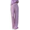 HAPRIZERA Women Wide Leg Sparkle Sequin Pants Elastic High Waist Bling Glitter Dance Pants Loose Nightclub Club Casual Pants (Pink, M) view 1