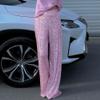 HAPRIZERA Women Wide Leg Sparkle Sequin Pants Elastic High Waist Bling Glitter Dance Pants Loose Nightclub Club Casual Pants (Pink, M) view 2