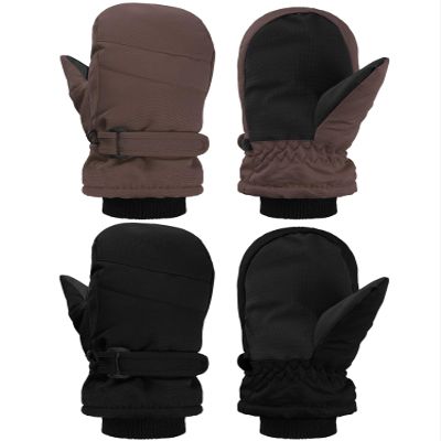 SATINIOR 2 Pairs Kids Snow Mittens Waterproof Winter Ski Gloves Warm Thicken Snow Gloves for Girls Boys(Coffee,Black,3-5 Years)