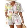 Bsubseach 2 Piece Short Sets for Women Tropical Printed Short Sleeve Button Down Shirt and Shorts Summer Beach Vacation Set White L view 1